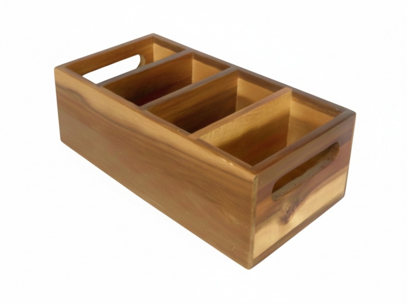 Professional-grade Acacia Wood Desktop Organizer with Handles - 4-Compartment Storage Caddy